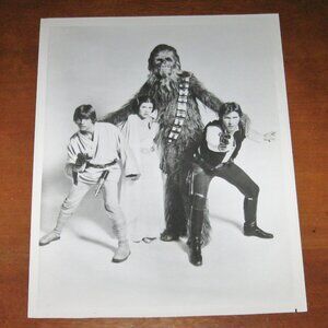 Vintage Star Wars B&W Cast Photo Luke Hans Princess Leia Wookie Classic Movie